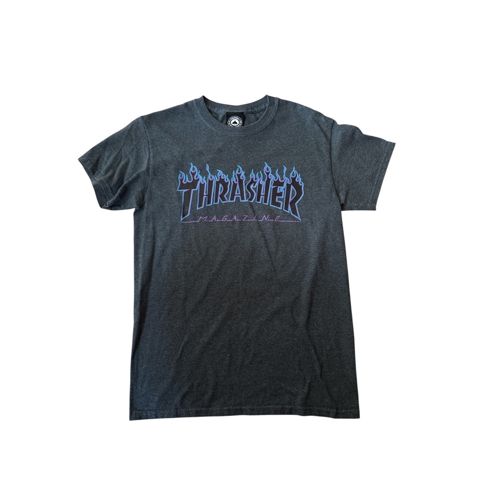 Thrasher Magazine Flame Logo‎ Graphic T-Shirt Charcoal Grey Blue Womens S